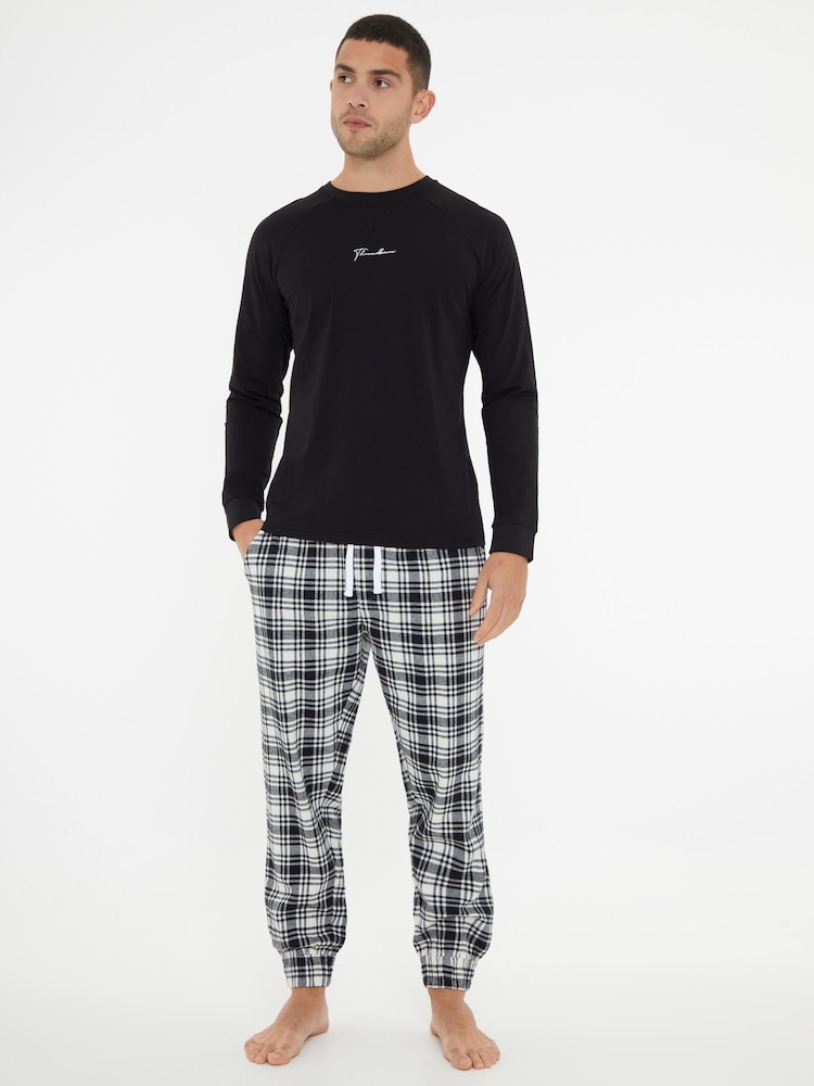 Threadbare Black 100% Cotton Script Long Sleeve Check Pyjamas Set - Image 1 of 4