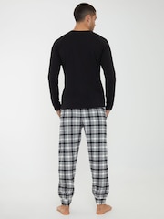 Threadbare Black 100% Cotton Script Long Sleeve Check Pyjamas Set - Image 2 of 4