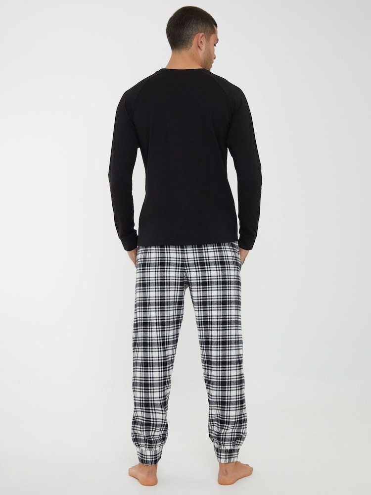 Threadbare Black 100% Cotton Script Long Sleeve Check Pyjamas Set - Image 2 of 4