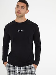 Threadbare Black 100% Cotton Script Long Sleeve Check Pyjamas Set - Image 3 of 4