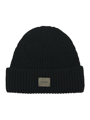 AllSaints Black Travelling Rib Beanie - Image 1 of 4