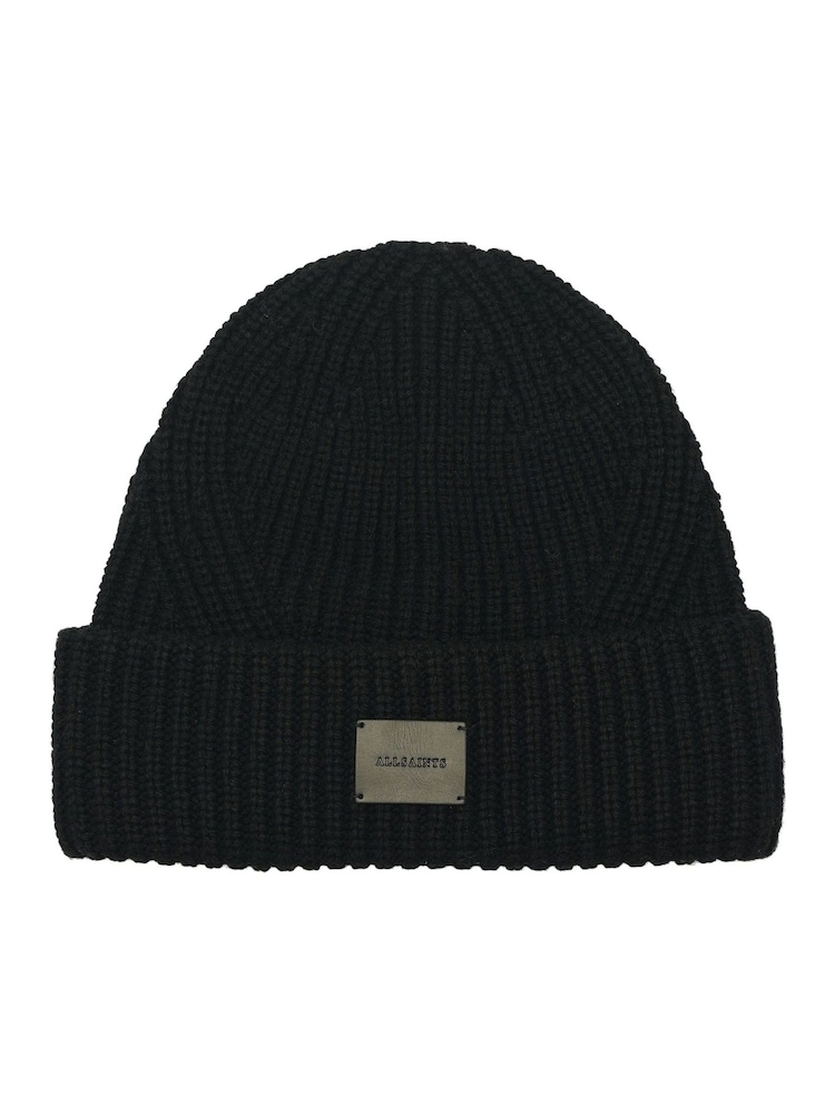 AllSaints Black Travelling Rib Beanie - Image 1 of 4
