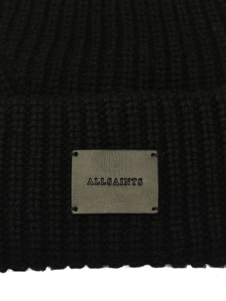 AllSaints Black Travelling Rib Beanie - Image 4 of 4