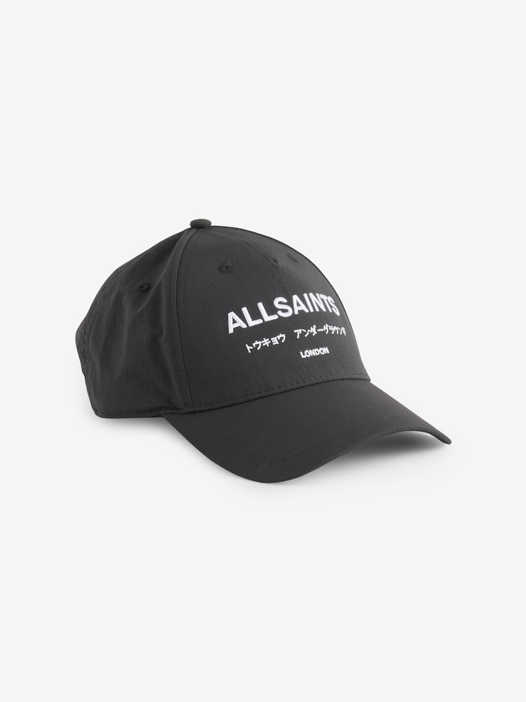 AllSaints Black 100% Organic Cotton Underground Logo Baseball Cap - Image 2 of 5