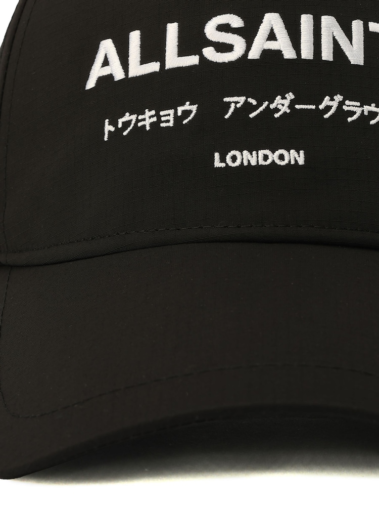 AllSaints Black 100% Organic Cotton Underground Logo Baseball Cap - Image 5 of 5