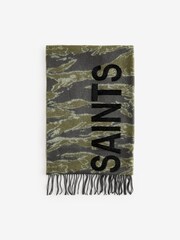 AllSaints Green Nova Camo Needle Punch Scarf - Image 2 of 5