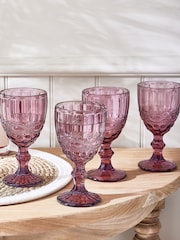Dibor Set of 4 Pink Aurielle Embossed Wine Glasses - Image 1 of 4