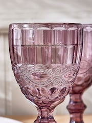 Dibor Set of 4 Pink Aurielle Embossed Wine Glasses - Image 2 of 4