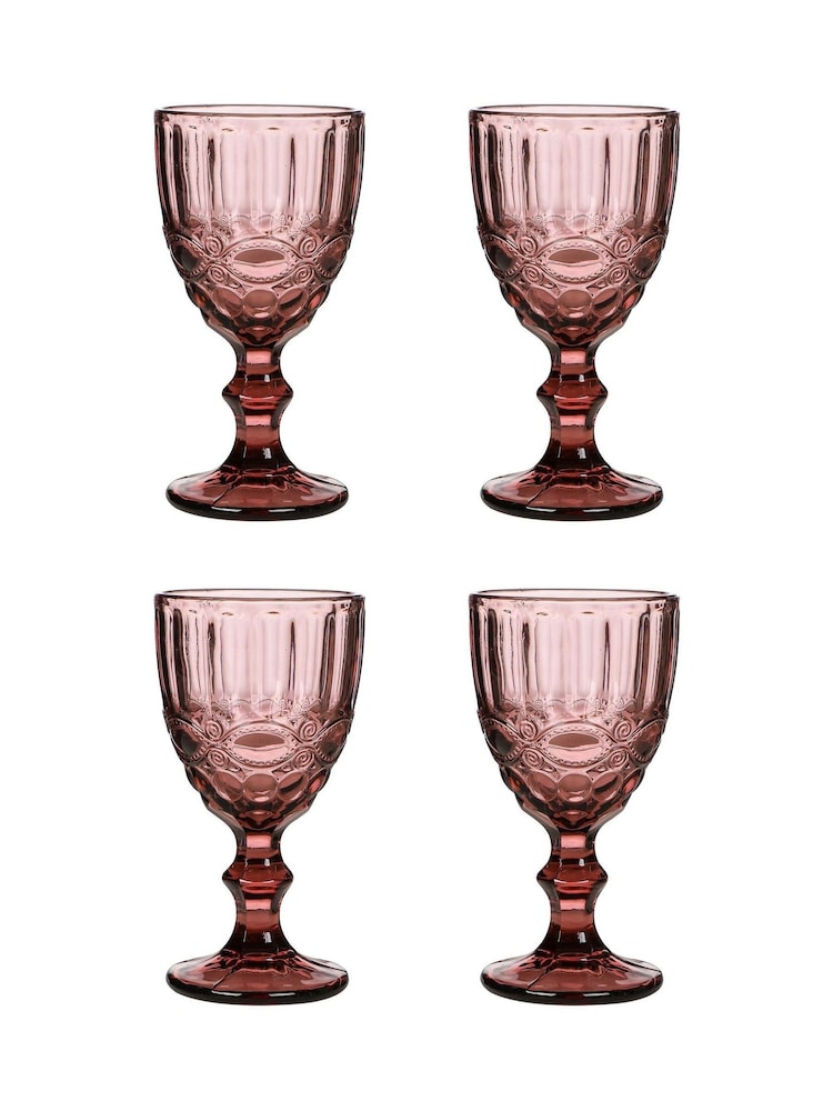 Dibor Set of 4 Pink Aurielle Embossed Wine Glasses - Image 4 of 4