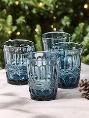 Dibor 4 Pack Blue Aurielle Blue Embossed Tumbler Glasses - Image 1 of 4