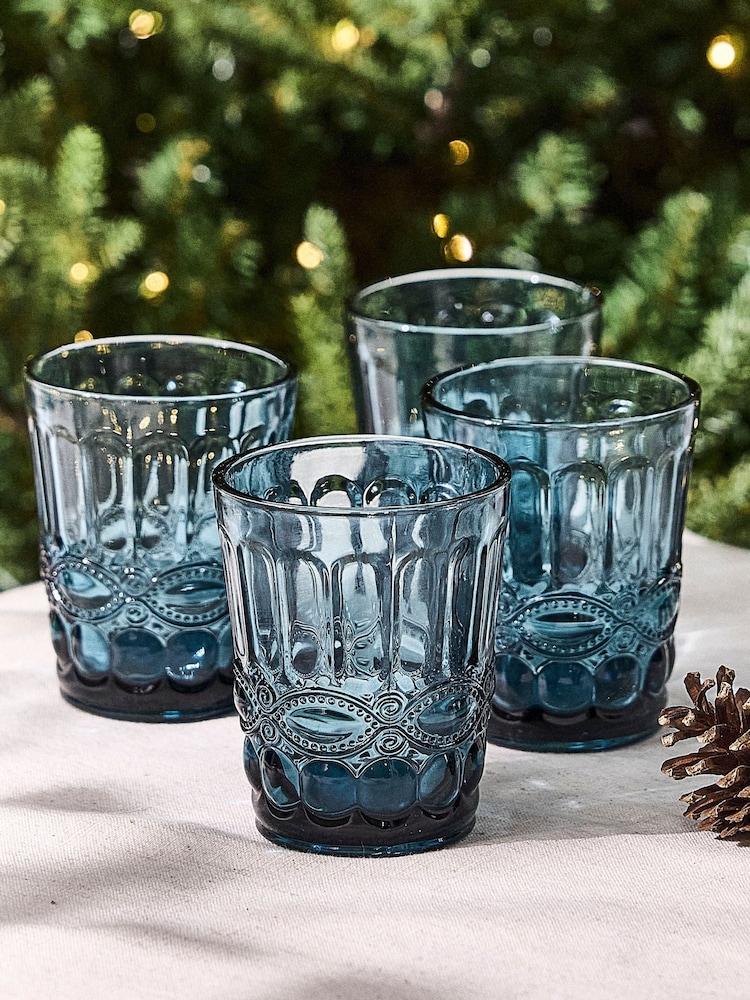 Dibor 4 Pack Blue Aurielle Blue Embossed Tumbler Glasses - Image 1 of 4