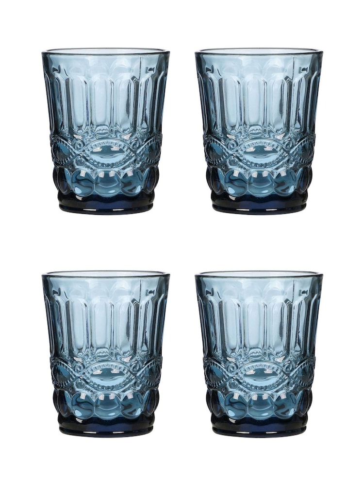 Dibor 4 Pack Blue Aurielle Blue Embossed Tumbler Glasses - Image 4 of 4
