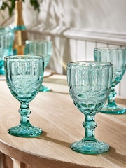 Dibor 4 Pack Blue Aurielle Embossed Wine Glasses - Image 1 of 4