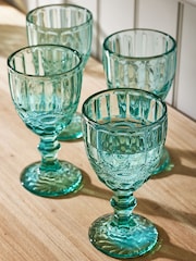 Dibor 4 Pack Blue Aurielle Embossed Wine Glasses - Image 2 of 4