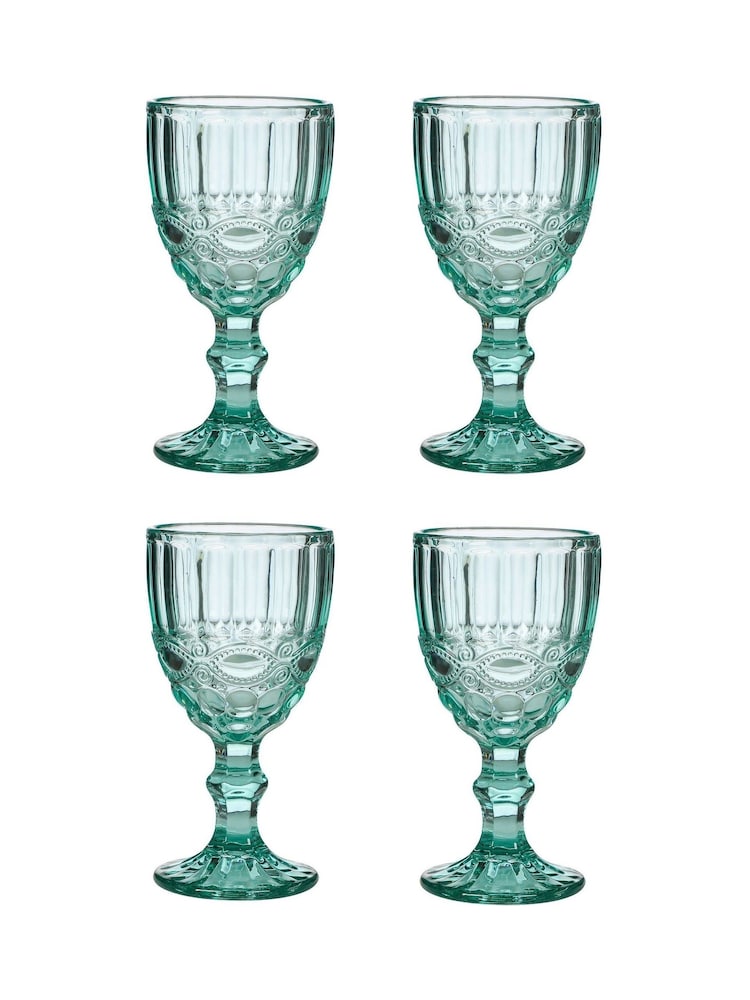 Dibor 4 Pack Blue Aurielle Embossed Wine Glasses - Image 4 of 4