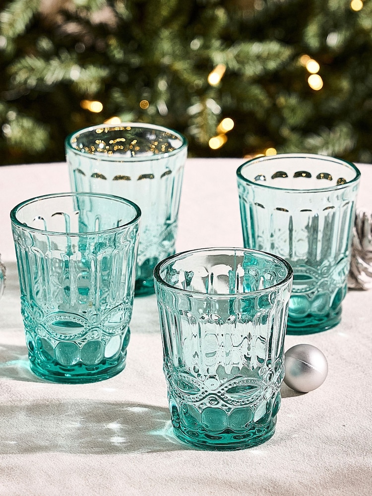 Dibor 4 Pack Blue Aurielle Embossed Tumbler Glasses - Image 1 of 3