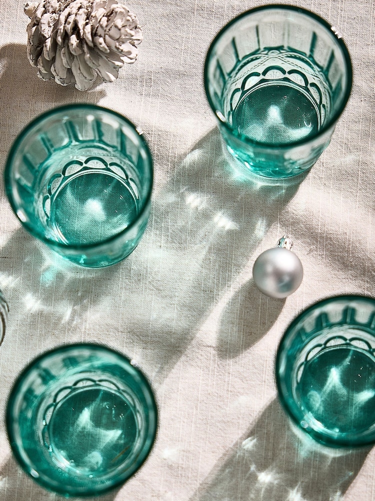 Dibor 4 Pack Blue Aurielle Embossed Tumbler Glasses - Image 3 of 3