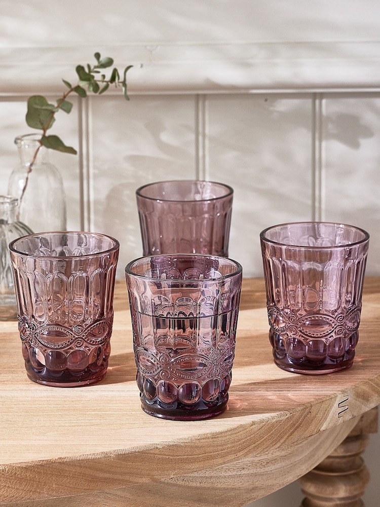 Dibor 4 Pack Pink Aurielle Embossed Tumbler Glasses - Image 1 of 5 Dibor 4 Pack Pink Aurielle Embossed Tumbler Glasses - Image 1 of 5