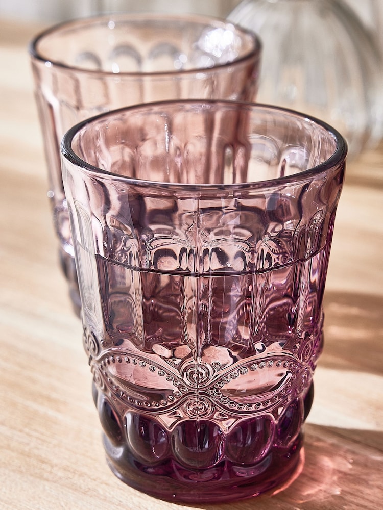 Dibor 4 Pack Pink Aurielle Embossed Tumbler Glasses - Image 2 of 5 Dibor 4 Pack Pink Aurielle Embossed Tumbler Glasses - Image 2 of 5