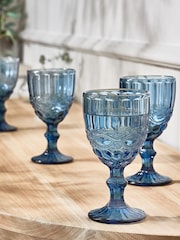 Dibor Set of 4 Blue Aurielle Embossed Wine Glasses - Image 1 of 5