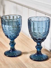 Dibor Set of 4 Blue Aurielle Embossed Wine Glasses - Image 2 of 5