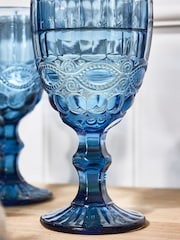 Dibor Set of 4 Blue Aurielle Embossed Wine Glasses - Image 3 of 5