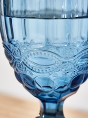 Dibor Set of 4 Blue Aurielle Embossed Wine Glasses - Image 4 of 5