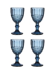 Dibor Set of 4 Blue Aurielle Embossed Wine Glasses - Image 5 of 5
