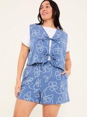 Rosie Chambray Blue Printed Shorts - Image 6 of 11