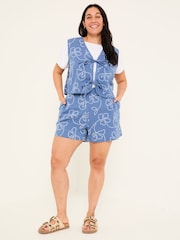 Rosie Chambray Blue Printed Shorts - Image 8 of 11