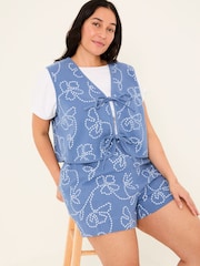 Rosie Chambray Blue Printed Shorts - Image 9 of 11