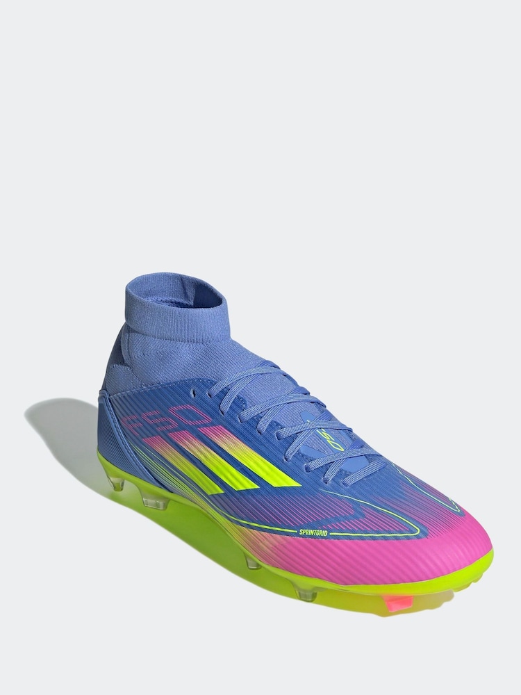 adidas Blue/Yellow Adult F50 League Mid Firm/Multi Ground Boots - Image 3 of 9