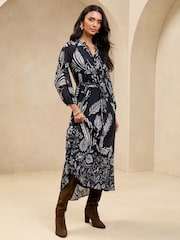 Черно-белый - Lipsy Printed VNeck Midi Shirt Dress - Image 1 of 4