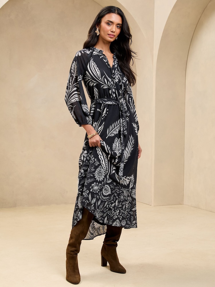 Черно-белый - Lipsy Printed VNeck Midi Shirt Dress - Image 1 of 4