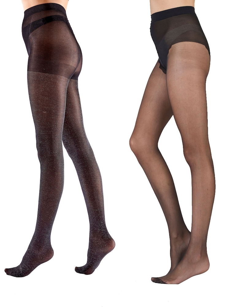 Pretty Polly – weiche, glänzende, blickdichte Strumpfhosen im 2er-Pack, 10 Denier, glänzend Schwarz - Bild 1 von 1