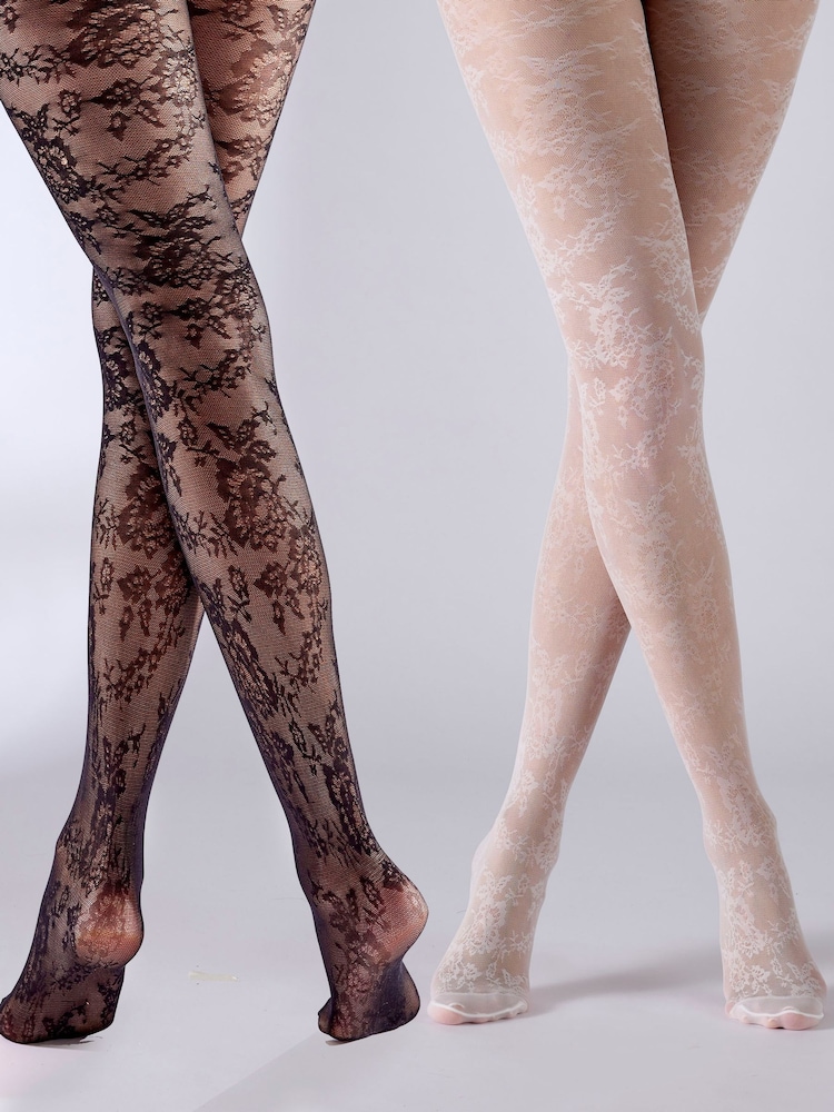 Pretty Polly Floral Black Tights 2 Pack - Image 2 of 7