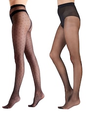 Pretty Polly All Over Heart 10 Denier Gloss Black Tights 2 Pack - Image 1 of 1