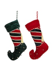 Dibor Red His and Hers Jingle Bell Christmas Stocking - Image 2 of 4