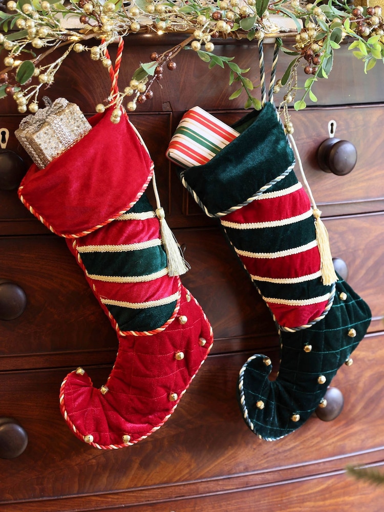 Dibor Red His and Hers Jingle Bell Christmas Stocking - Image 4 of 4