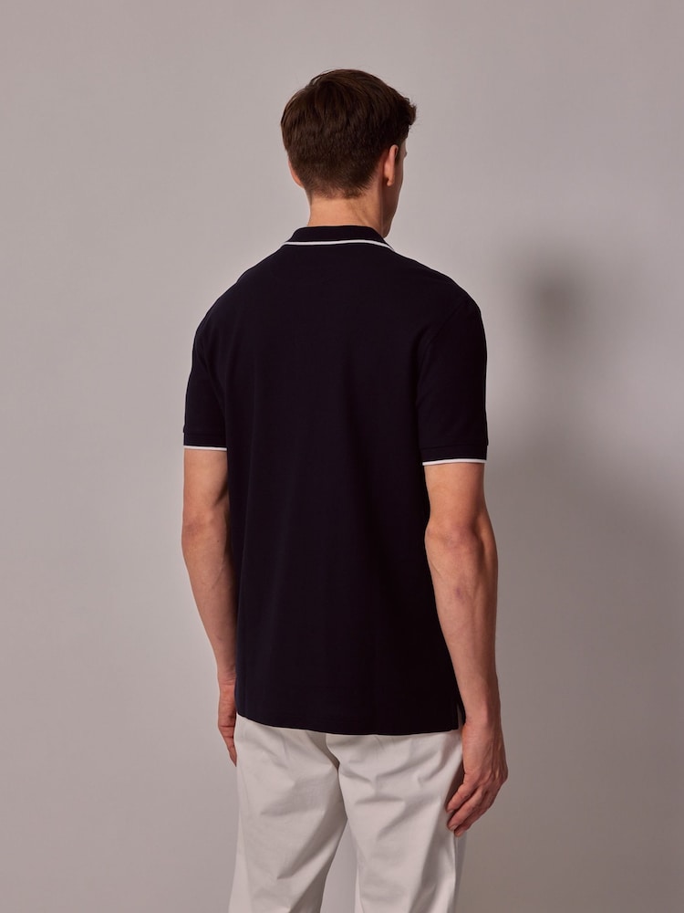 Hawes & Curtis Blue Tipped Mercerised Cotton Polo Shirt - صورة 2 من 4 Hawes & Curtis Blue Tipped Mercerised Cotton Polo Shirt - صورة 2 من 4