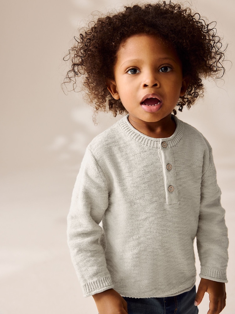 Neutral Knitted Henley Jumper (3mths-7yrs) - Image 1 of 3