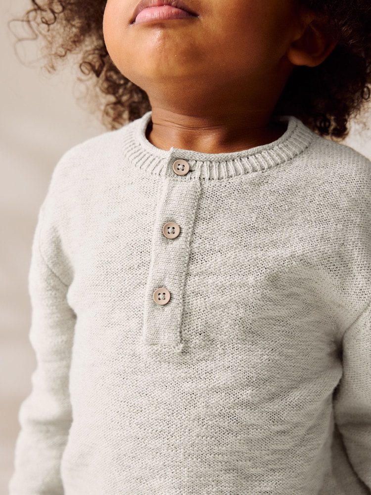 Neutral Knitted Henley Jumper (3mths-7yrs) - Image 2 of 3
