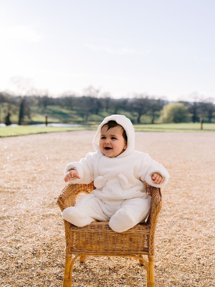 Emile Et Rose Natural Deep Pile Fleece Pramsuit With 3D Teddy - Image 1 of 4
