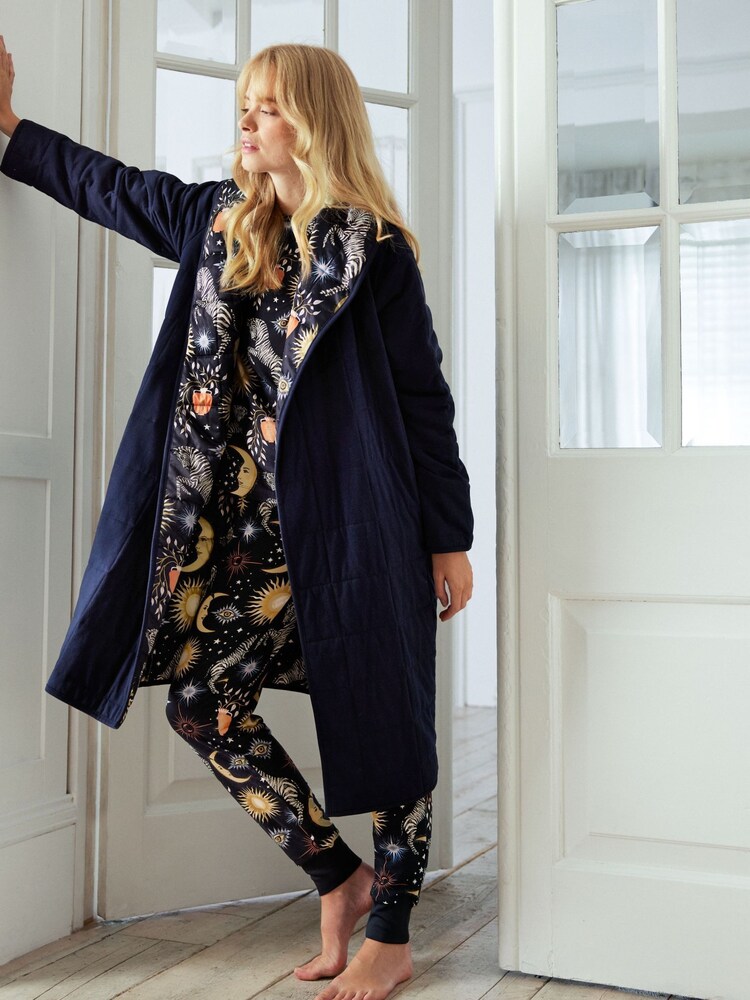 Chelsea Peers Blue Quilted Maximalist Dressing Gown - Image 1 of 5 Chelsea Peers Blue Quilted Maximalist Dressing Gown - Image 1 of 5