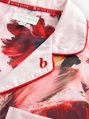 Pink Red Floral - B by Ted Baker Pink Red Floral Satin Button Through Pyjamas - Image 12 of 13