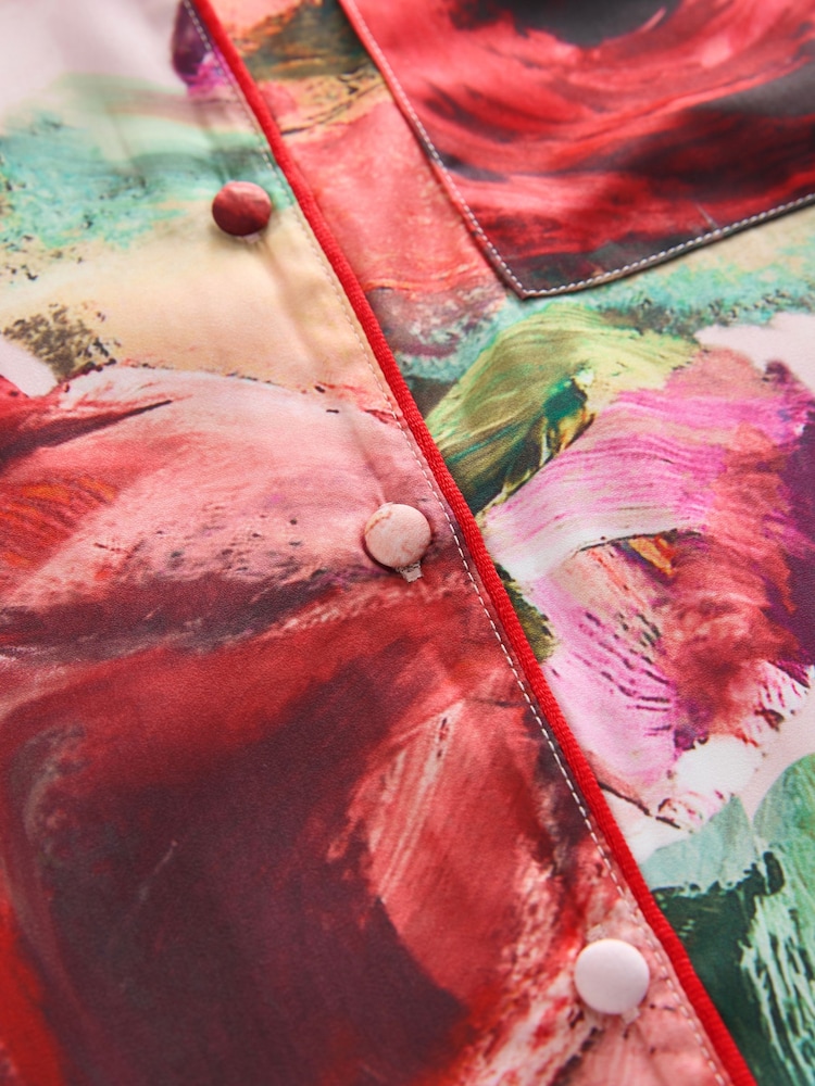 Pink Red Floral - B by Ted Baker Pink Red Floral Satin Button Through Pyjamas - Image 13 of 13