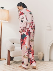 Pink Red Floral - B by Ted Baker Pink Red Floral Satin Button Through Pyjamas - Image 2 of 13