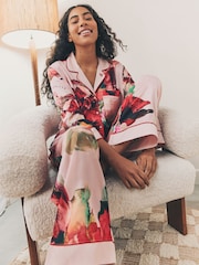 Pink Red Floral - B by Ted Baker Pink Red Floral Satin Button Through Pyjamas - Image 3 of 13