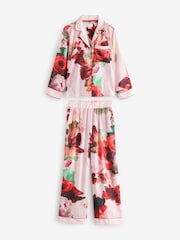 Pink Red Floral - B by Ted Baker Pink Red Floral Satin Button Through Pyjamas - Image 7 of 13