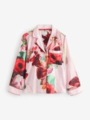 Pink Red Floral - B by Ted Baker Pink Red Floral Satin Button Through Pyjamas - Image 8 of 13
